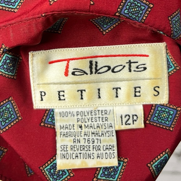 Talbots | Vintage petite red print design long sleeve dress size 12P - Picture 11 of 13